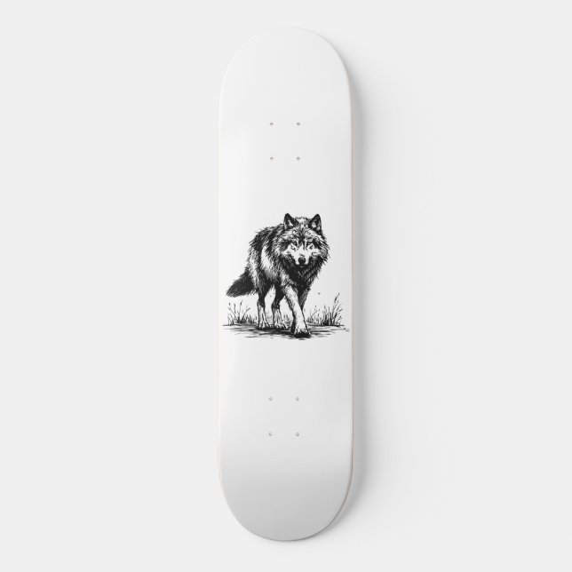 Walking Wolf Illustration Skateboard (Frente)