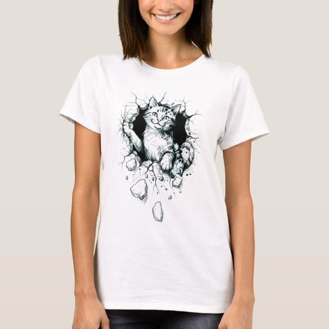 "Wall-Breaking Cat" T-shirt (Frente)