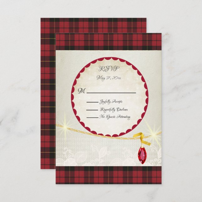 Wallace Red Scottish Tartan Wedding RSVP (Frente/Verso)