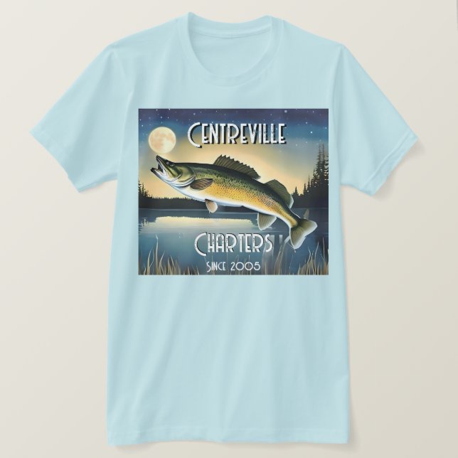 Walleye Pike, Water and Moon Memorial T-Shirt (Frente do Design)