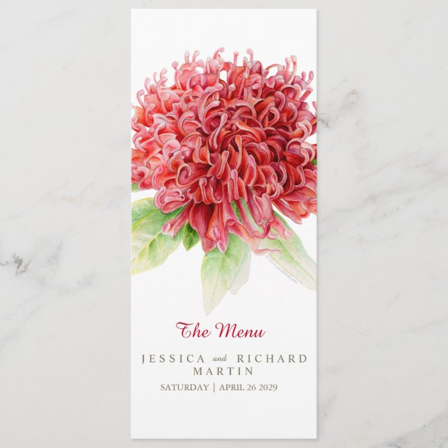 Waratah Red Flars menu de casamento (Frente)