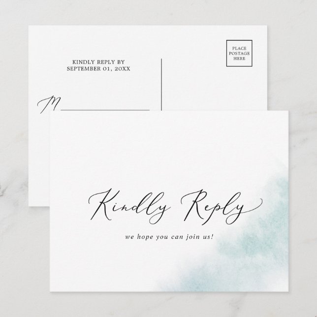 Wash de Aquarela | Cartão postal RSVP de Menu Azul (Frente/Verso)