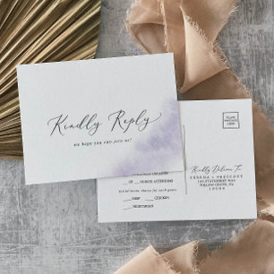 Wash de Aquarela Cartão postal RSVP de Menu Roxo