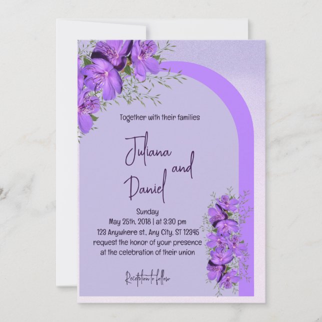 Wash de Aquarela | Roxo Convite Para Casamento (Frente)