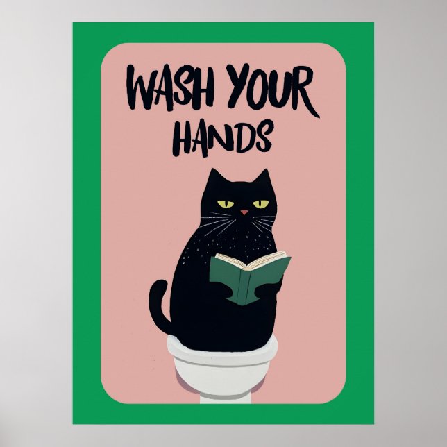Wash your hands | Cat | Funny & decorative Poster (Frente)