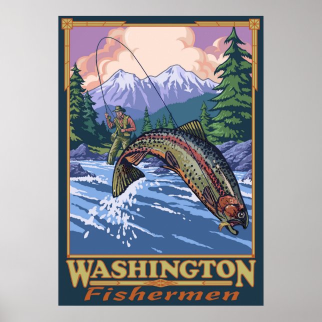 Washington Pescador - Poster de viagens de Pesca d (Frente)