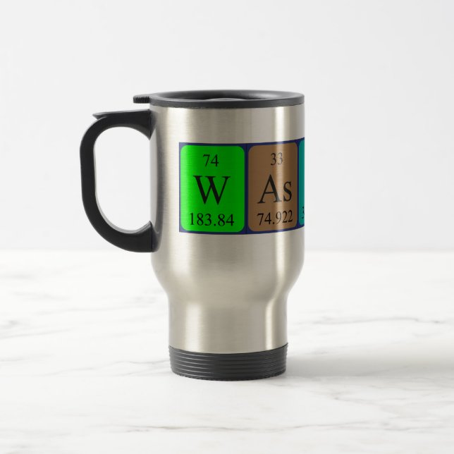 Wassup mesa periódica caneca de viagem de palavras (Esquerda)