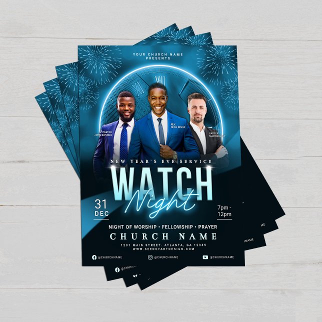 Watch Night New Year's Eve Church Service Flyer (Criador carregado)