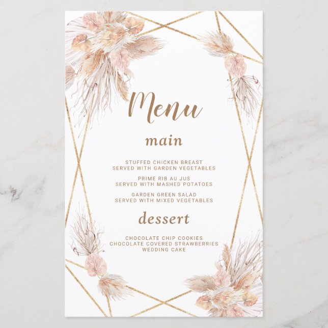 Watercolor Anthurium Pampas Grass WedMenu (Frente)