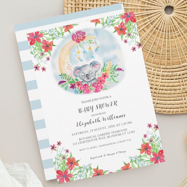 Watercolor Baby Koala Com Convite À Lua (Criador carregado)