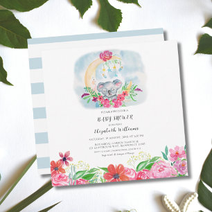 Watercolor Baby Koala Com Convite À Lua