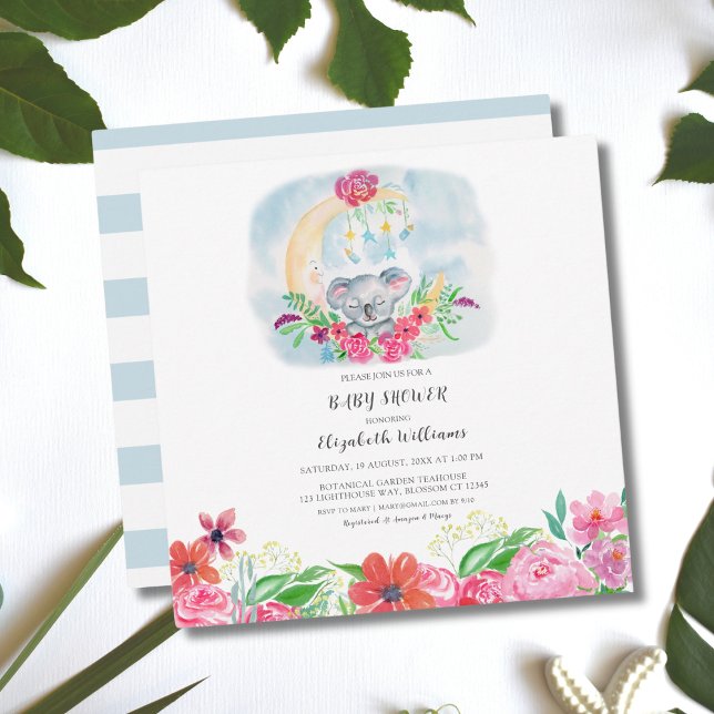 Watercolor Baby Koala Com Convite À Lua (Criador carregado)