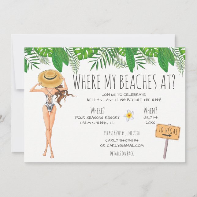 Watercolor Bachelorette Beach Convite de festas (Frente)