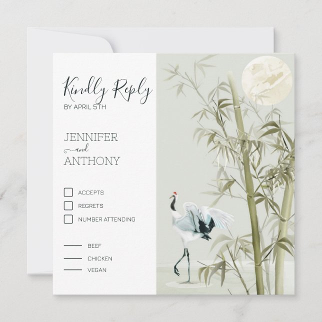 Watercolor Bamboo Moon e Crane Bird (Frente)