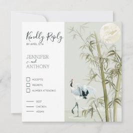 Watercolor Bamboo Moon e Crane Bird