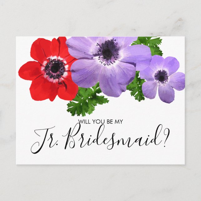 Watercolor Be My Jr. Junior Bridesmaid Cartão Post (Frente)