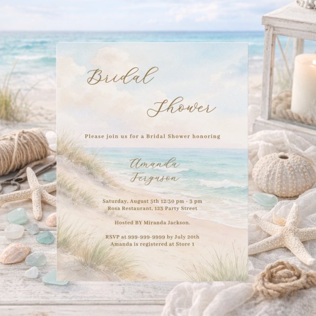Watercolor beach coastal Bridal Shower invitation (Criador carregado)