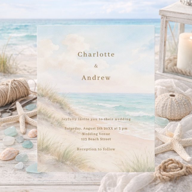 Watercolor beach coatal modern wedding invitation (Criador carregado)
