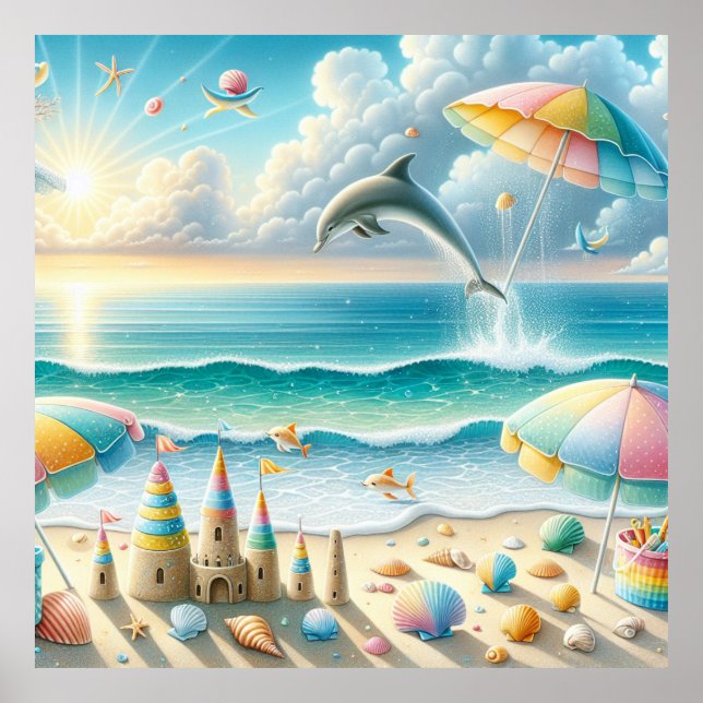 Watercolor Beach Nursery Poster (Frente)