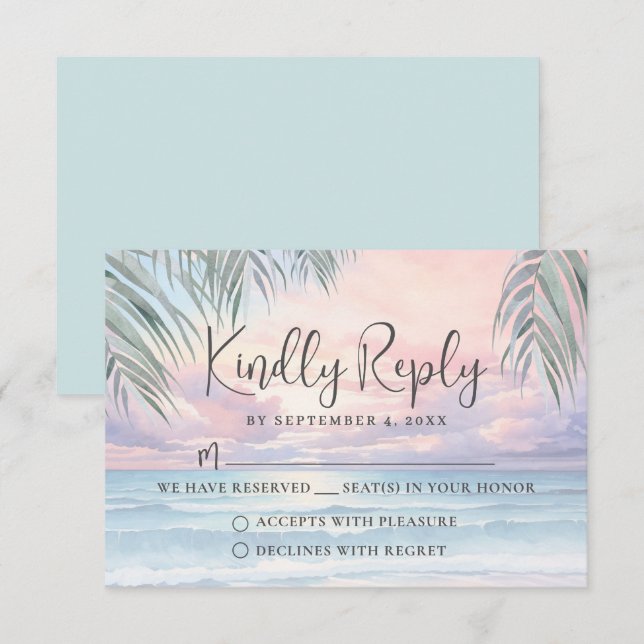 Watercolor Beach Wedding RSVP Reply Card (Frente/Verso)