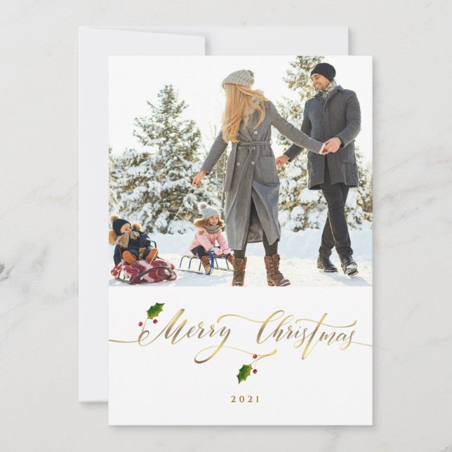 Watercolor Berries Foto Feliz Natal (Frente)