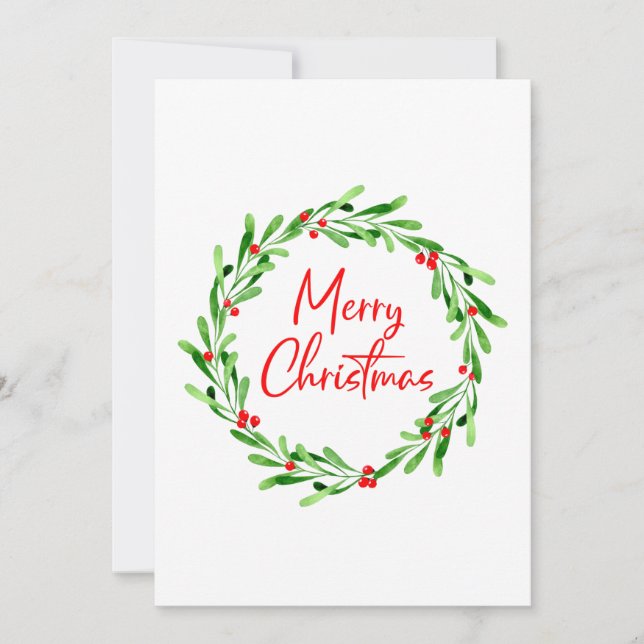 Watercolor Berries & Greenery Wreath Holiday Card (Frente)