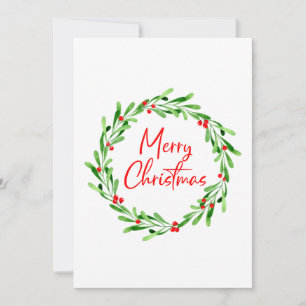 Watercolor Berries & Greenery Wreath Holiday Card