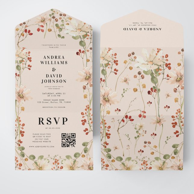 Watercolor Berry Wildflower Primavera, Código QR C (Criador carregado)