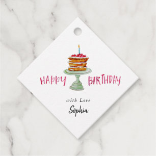 Watercolor Birthday Cake Happy Birthday - Etiqueta
