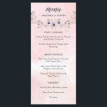Watercolor Bliss | Menu Blush Pink Floral Weding<br><div class="desc">Este delicado e belo cartão de cardápio de casamento apresenta um fundo cor-de-água rosa na moda,  com flores cor-de-rosa macia com sotaques azuis escuros na frente e atrás.</div>