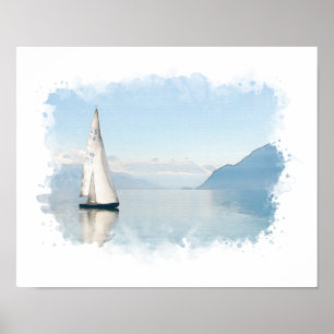 Watercolor Blue Sailing Boat Poster