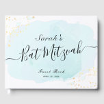 Watercolor Blue x Dourado Bat Mitzvah Livro de Con<br><div class="desc">Este livro de hóspedes chic e elegante do morcego mitzvah apresenta um fundo branco com pincéis azuis turcos em aquarela e escavadoras de ouro falsas. Personalize-o para as suas necessidades. Você pode encontrar mais produtos correspondentes na minha loja.</div>