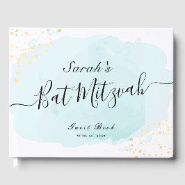 Watercolor Blue x Dourado Bat Mitzvah Livro de Con