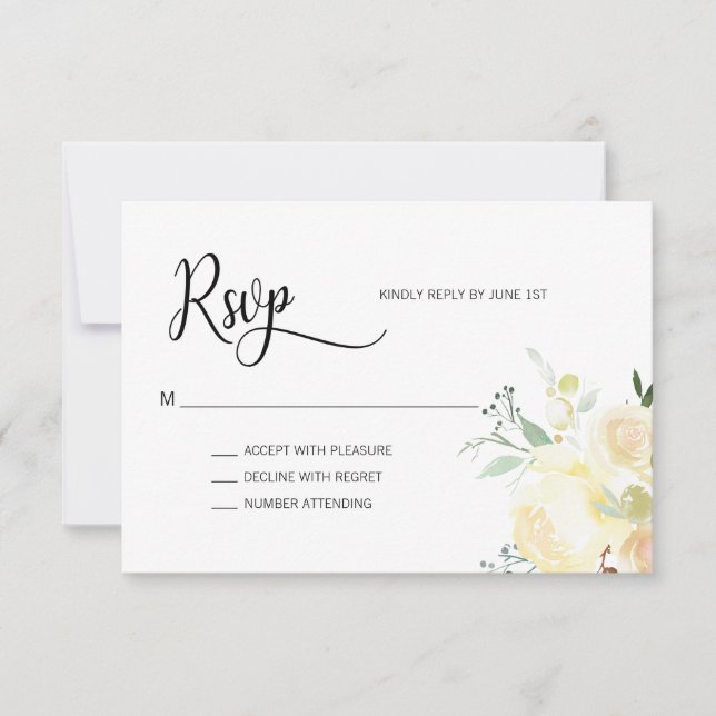 Watercolor Blush Pink Beige Floral Casamento RSVP (Frente)