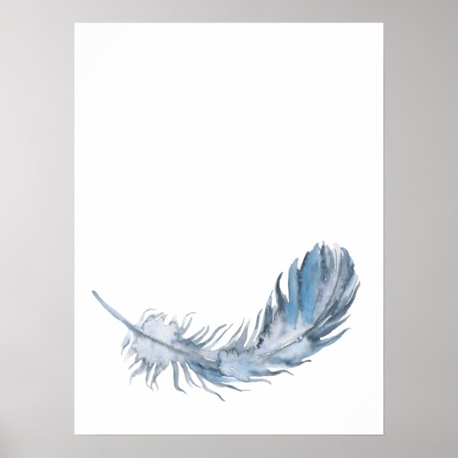 Watercolor Boho Blue Feather Impressão (Frente)