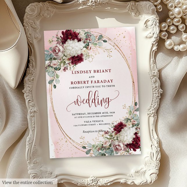 Watercolor Boho Burgundy Convite Floral (Watercolor Boho Burgundy Floral Wedding Invitation)