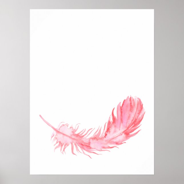 Watercolor Boho Pink Feather Impressão (Frente)