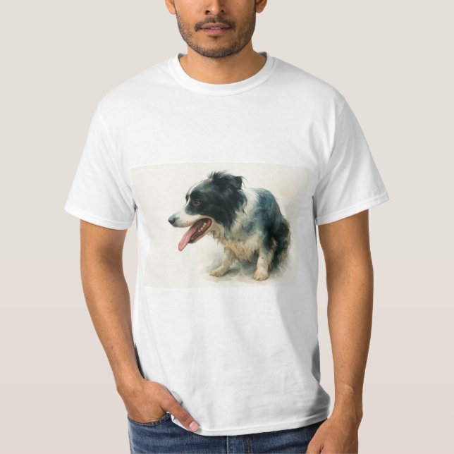 Watercolor Border Collie Dog Art T-Shirt  (Frente)