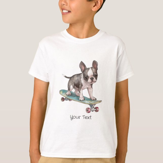 Watercolor Boston Terrier Boy T-Shirt (Frente)