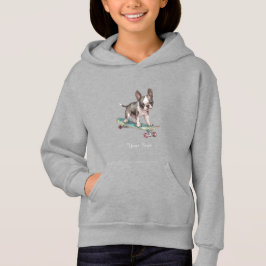 Watercolor Boston Terrier Kids Pullover Hoodie