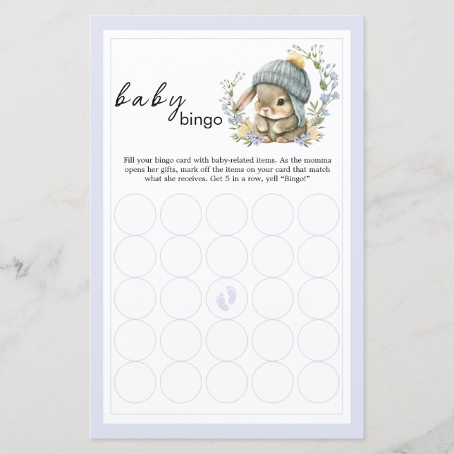 Watercolor Bunny Florals Baby Bingo Party Games (Frente)
