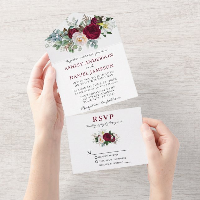 Watercolor Burgundy Floral Greenery (Tearaway)