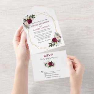 Watercolor Burgundy Floral Greenery Geo