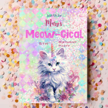 Watercolor Caticorn Meow-Gical Birthday Convite