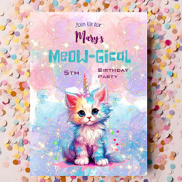 Watercolor Caticorn Meow-Gical Birthday Convite