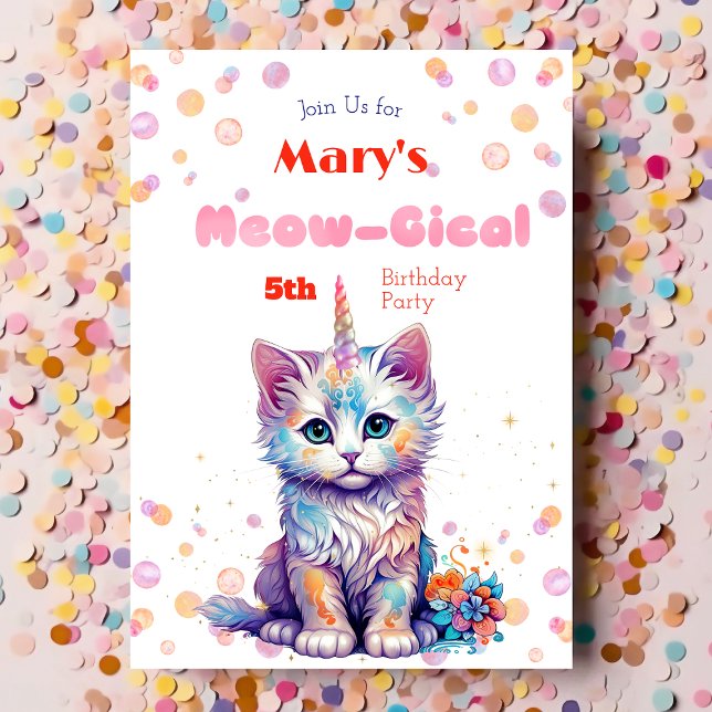 Watercolor Caticorn Meow-Gical Birthday Convite (Criador carregado)