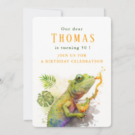 Watercolor Chameleon - Cartão de Convite de Aniver
