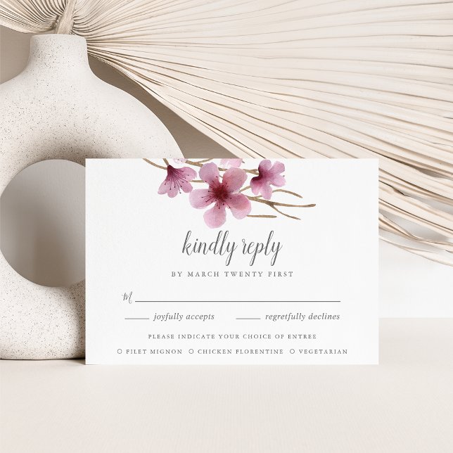 Watercolor Cherry Blossoms Meal Choice RSVP (Criador carregado)