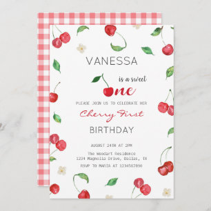 Watercolor Cherry Girl First Birday Convite