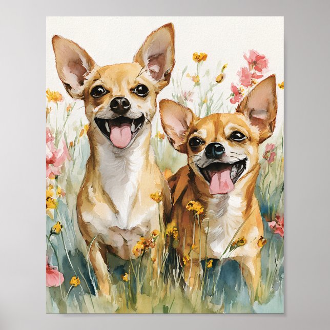 Watercolor Chihuahua Poster - Muro de Cachorro Peq (Frente)